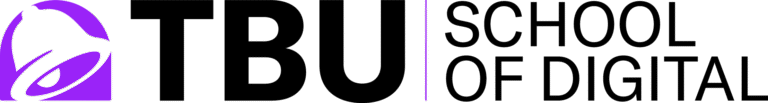 Logo for TBU School of Digital stylized purple and black