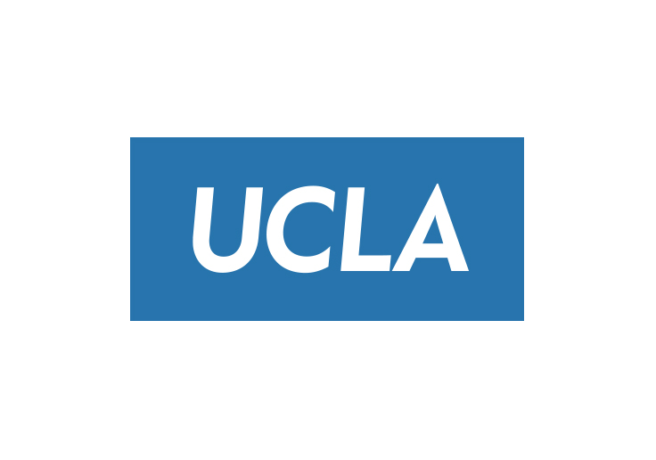 UCLA logo with white bold letters on a blue rectangular background.